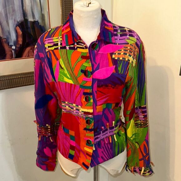 Patchington Jackets & Blazers - Patchington Vibrant Multicolor Button-Up Jacket Size Medium